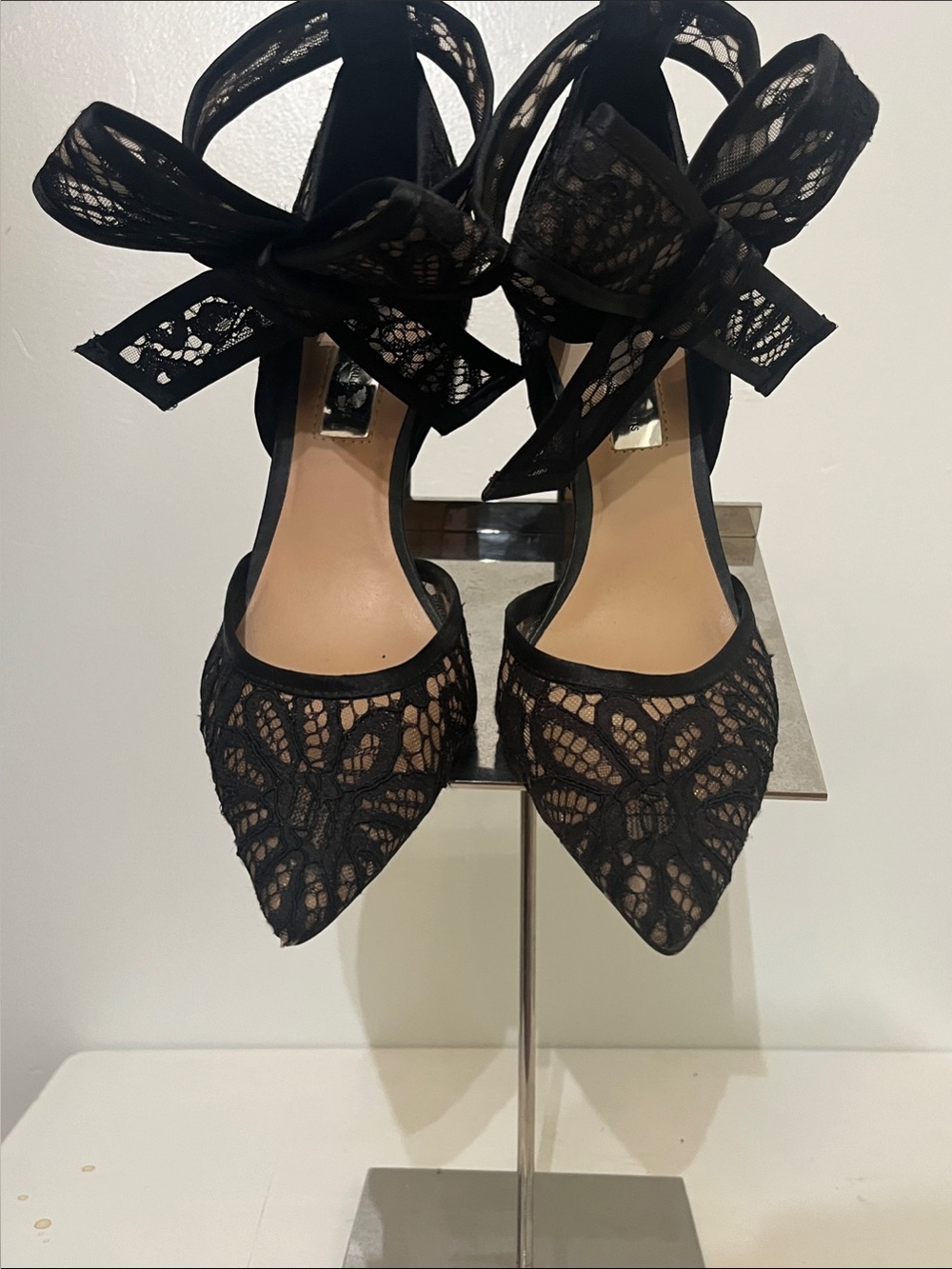 INC International Concepts Sanira Black Lace Bow Ankle-Strap Stiletto - Picture 3 of 7